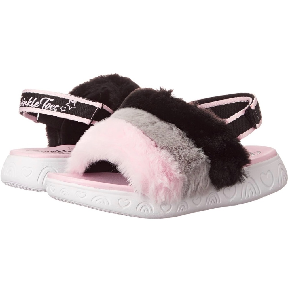 Girls Twinkle Toes by Skechers Light Up Rainbow Shine Fur Slide Shoe size 2